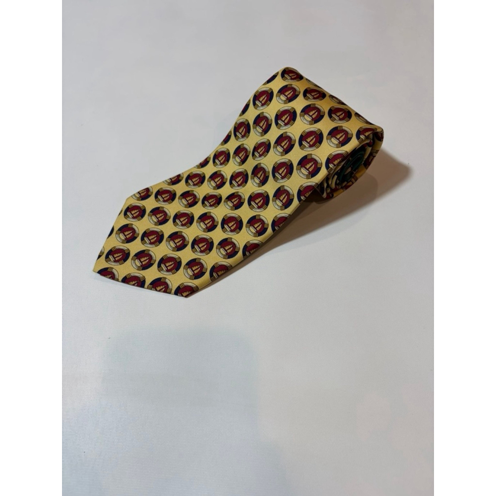 Tommy Hilfiger Silk Tie Nautical Sailboat Crest Yellow Preppy Vintage